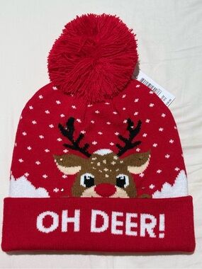 Merry & Bright women 'Oh Deer!' Pom-Pom Knit Beanie